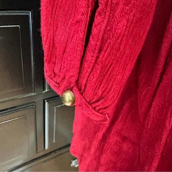 Suzanne Betro Boho Lace Trim Dress Red Textured Long Sleeve Size Large - Picture 5 of 15